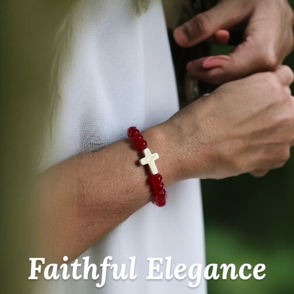 COPY - Red Beaded Bracelet with Cross